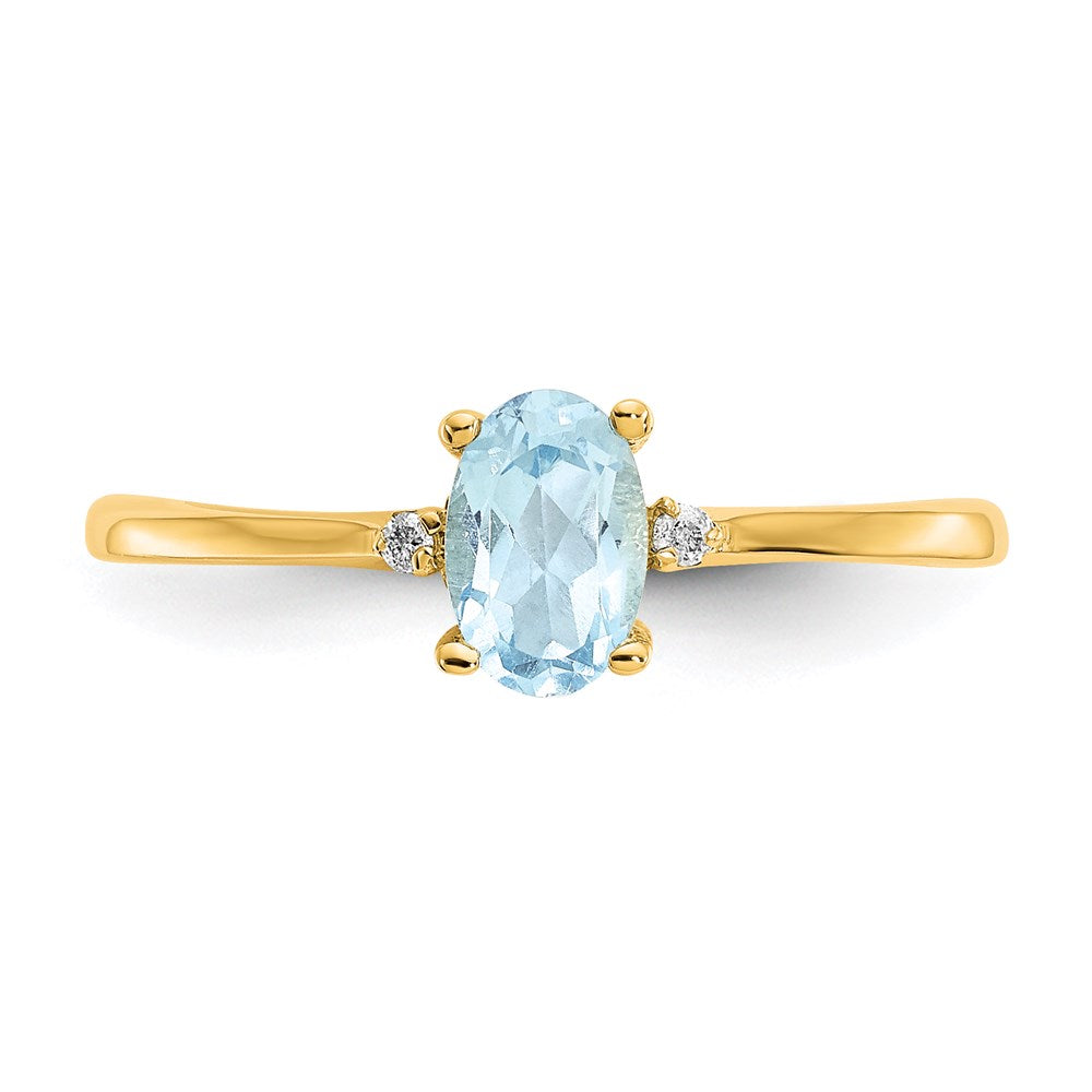 14K Yellow Gold Real Diamond & Aquamarine Birthstone Ring