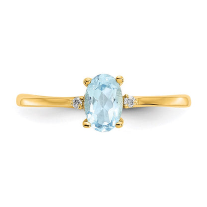 14K Yellow Gold Real Diamond & Aquamarine Birthstone Ring