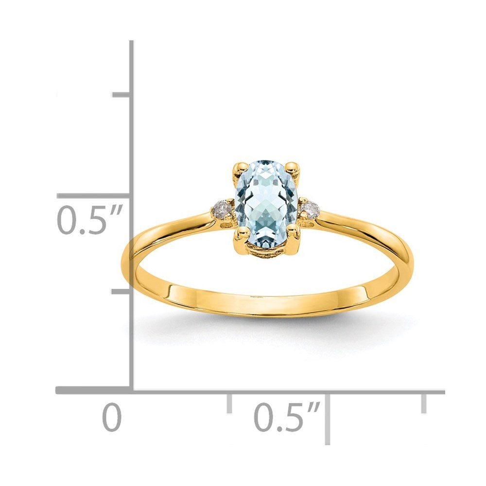 14K Yellow Gold Real Diamond & Aquamarine Birthstone Ring