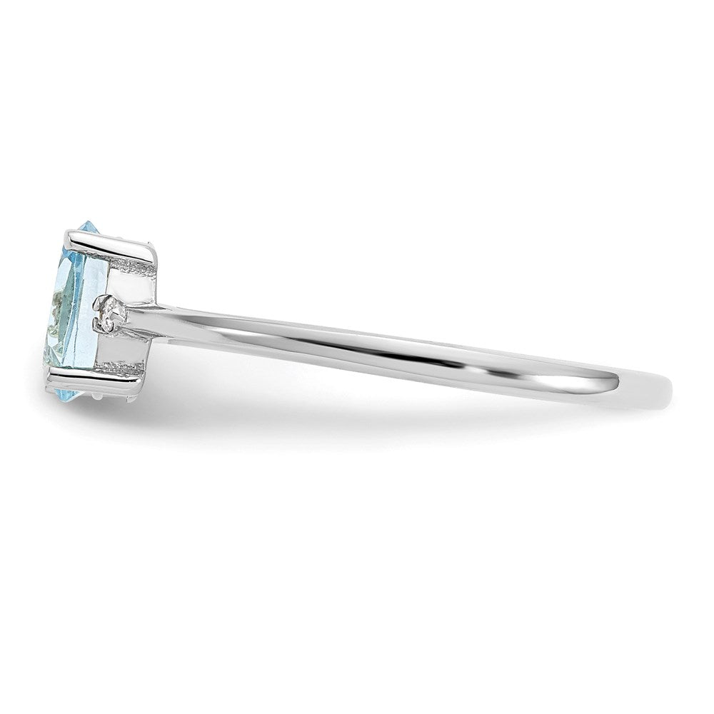 14k White Gold Real Diamond & Aquamarine Birthstone Ring