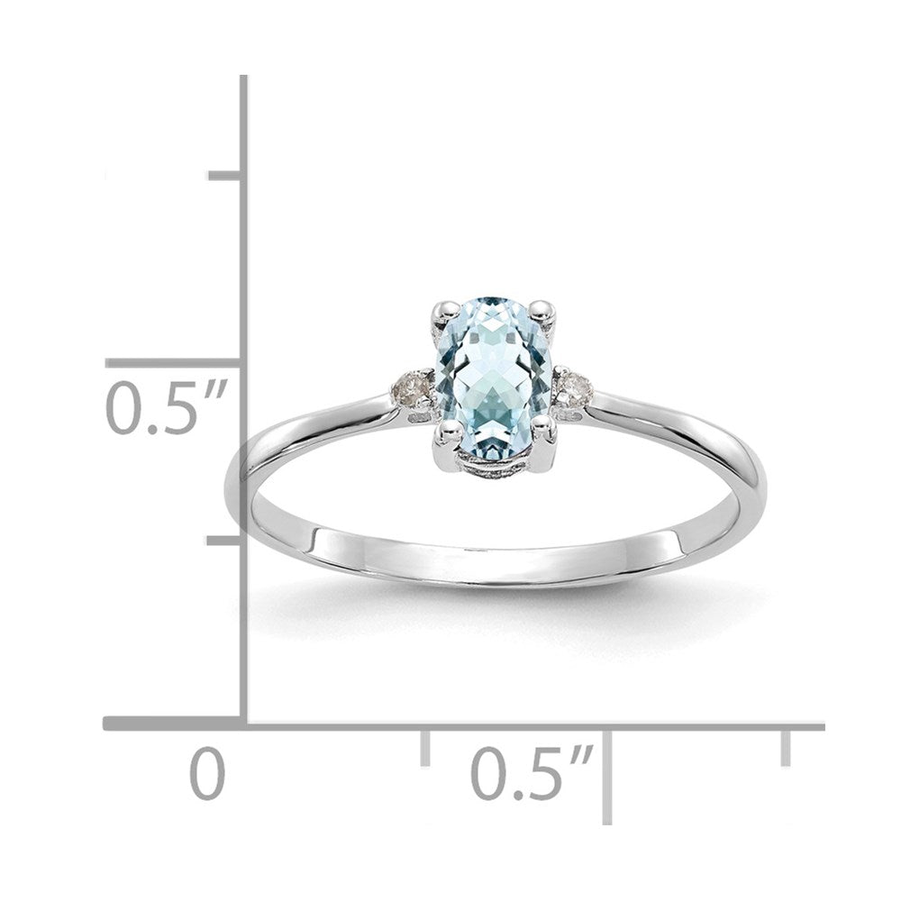 14k White Gold Real Diamond & Aquamarine Birthstone Ring