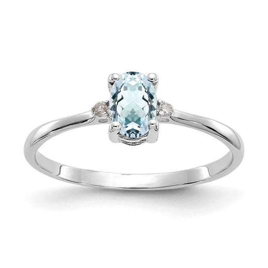 14k White Gold Real Diamond & Aquamarine Birthstone Ring