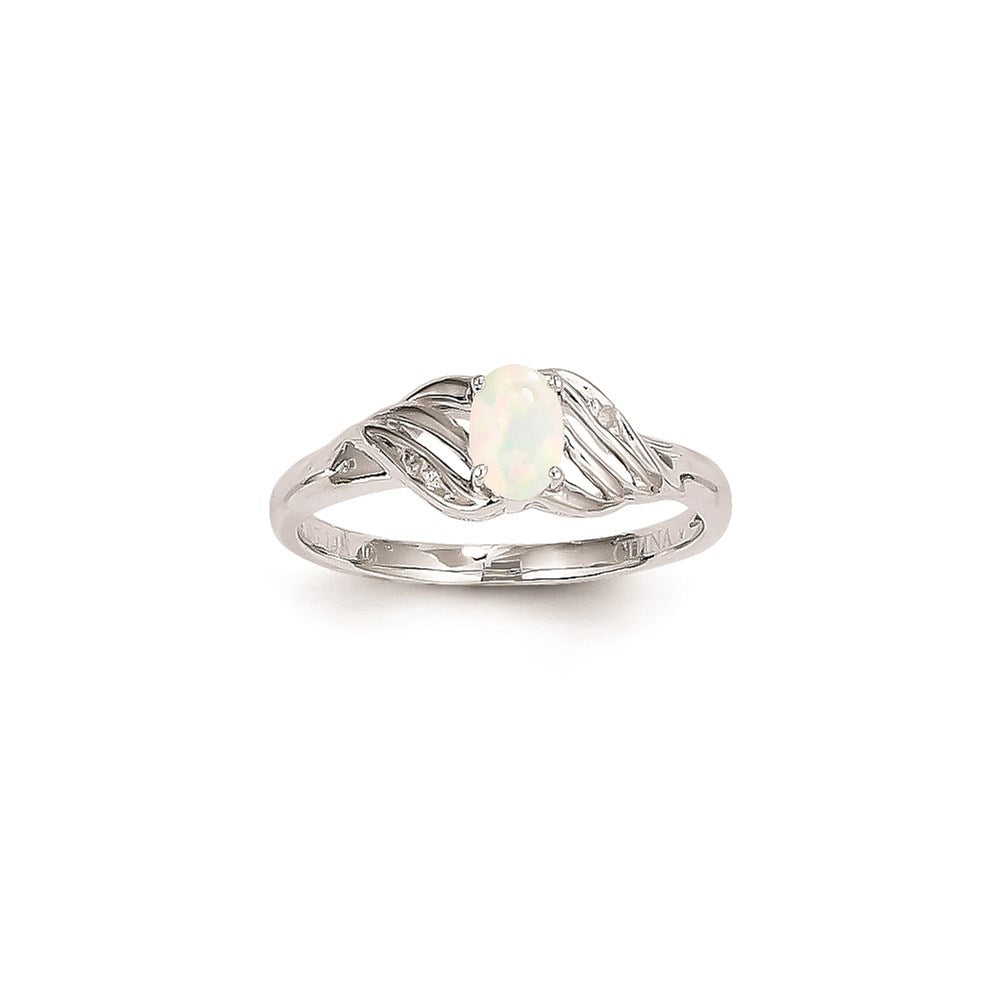 14k White Gold Genuine Opal Diamond Ring
