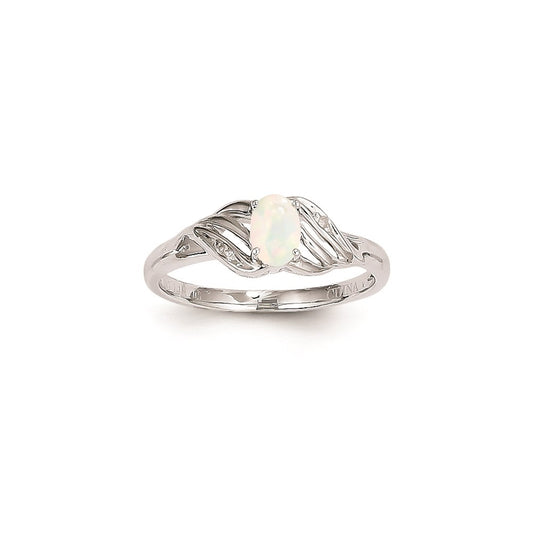 14k White Gold Genuine Opal Diamond Ring