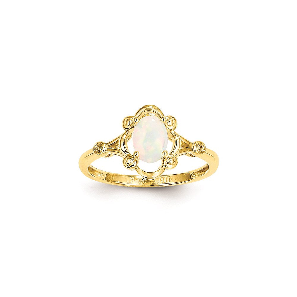 14k Yellow Gold Genuine Opal Diamond Ring