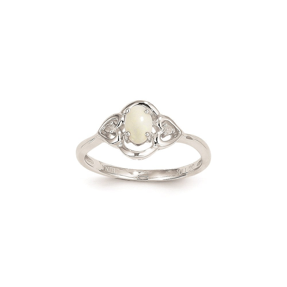14k White Gold Genuine Opal Diamond Ring