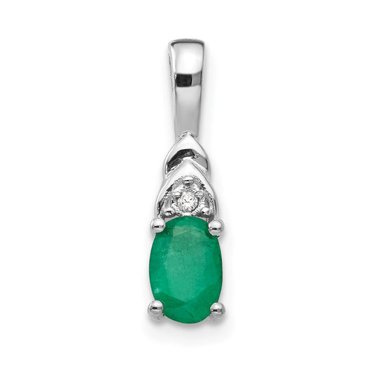 14k White Gold Emerald and Diamond Pendant