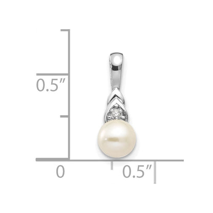 14k White Gold Genuine FW Cultured Pearl Diamond Pendant