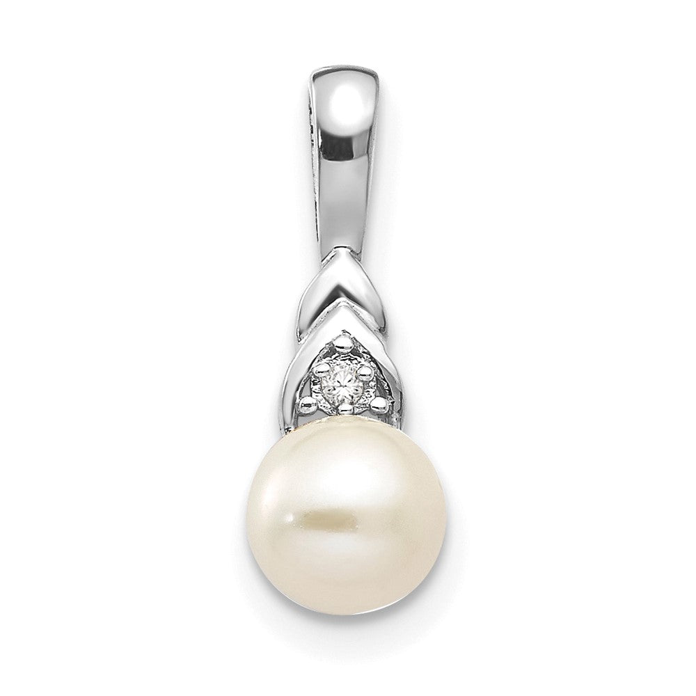 14k White Gold Genuine FW Cultured Pearl Diamond Pendant