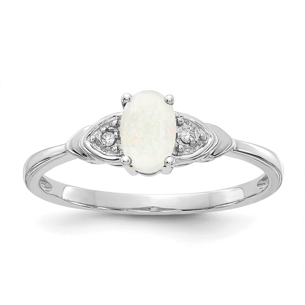 14k White Gold Opal and Real Diamond Ring