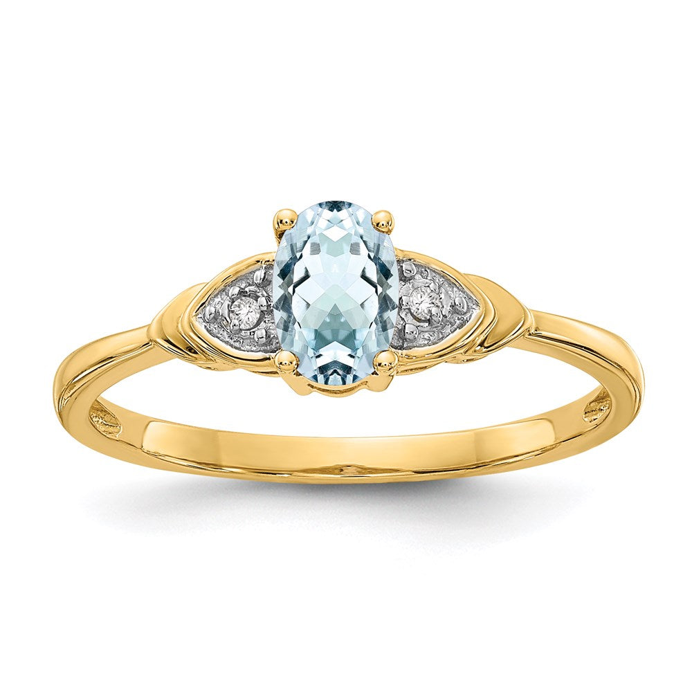 14k yellow gold aquamarine and real diamond ring xbs266