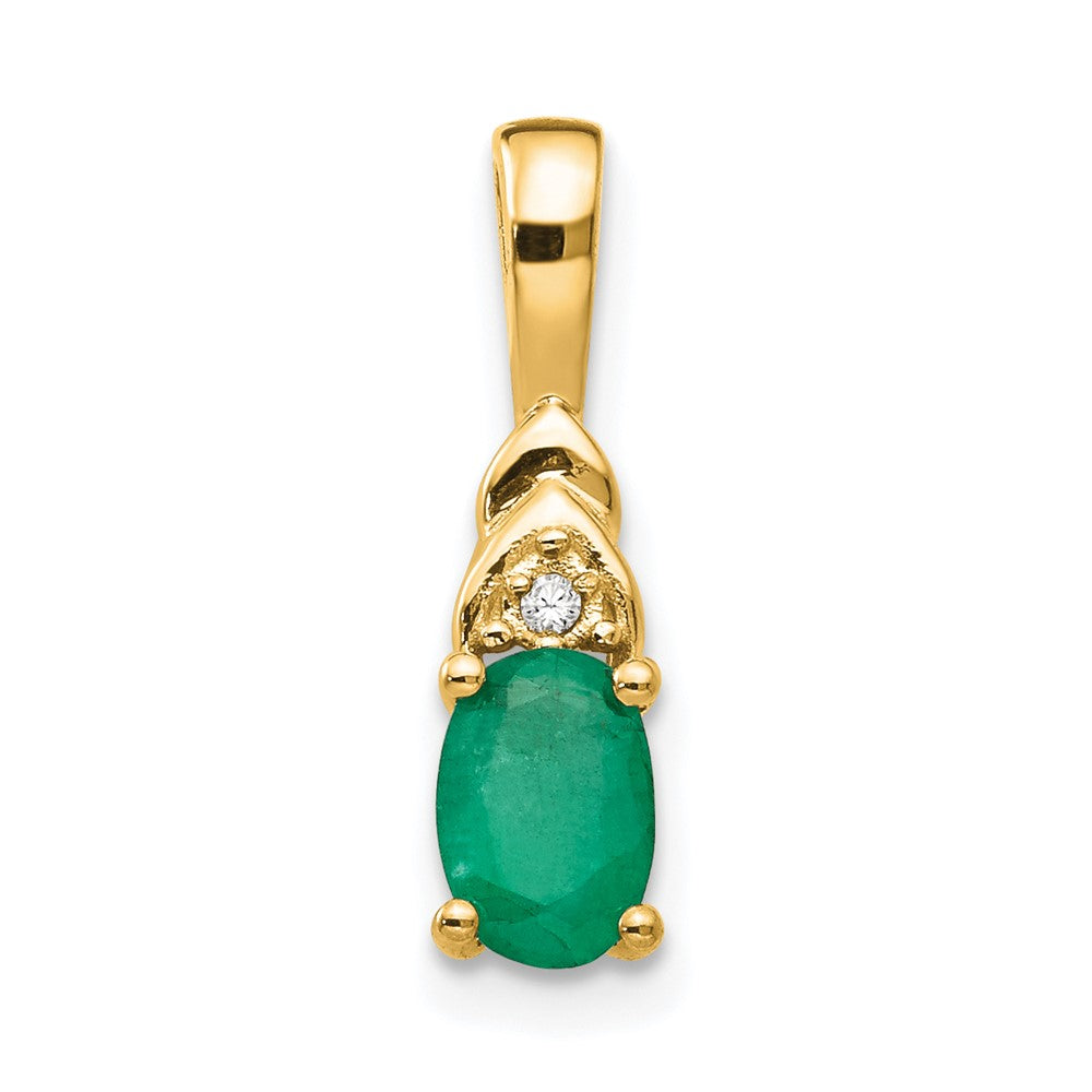 14k Yellow Gold Emerald and Diamond Pendant