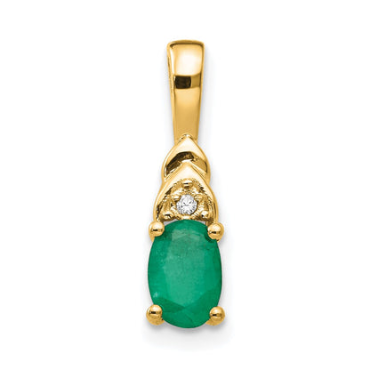 14k Yellow Gold Emerald and Diamond Pendant