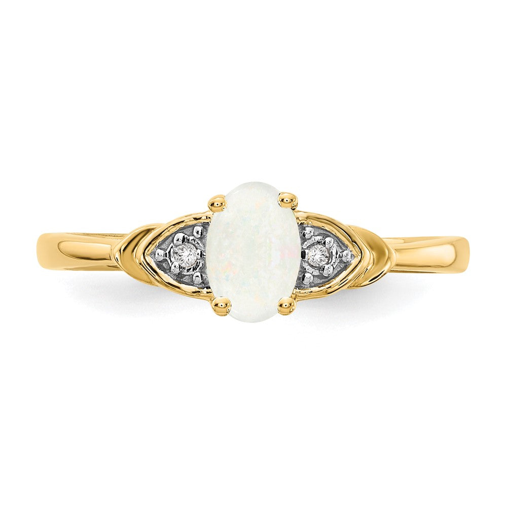14K Yellow Gold Opal and Real Diamond Ring