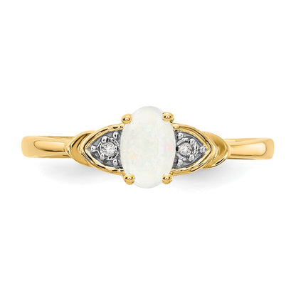 14K Yellow Gold Opal and Real Diamond Ring