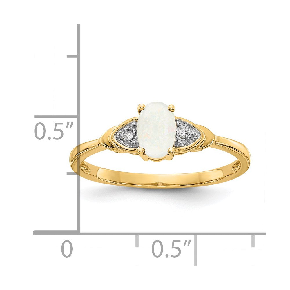 14K Yellow Gold Opal and Real Diamond Ring