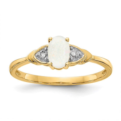 14K Yellow Gold Opal and Real Diamond Ring