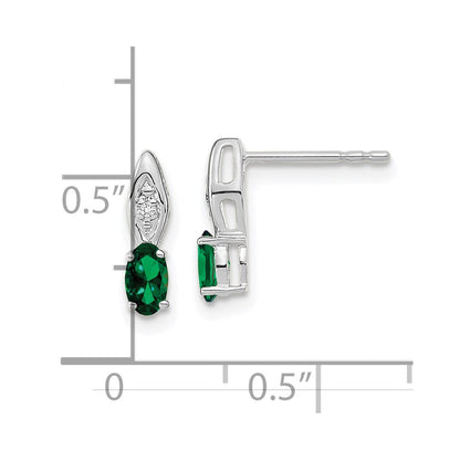 14k White Gold Emerald and Diamond Post Earrings