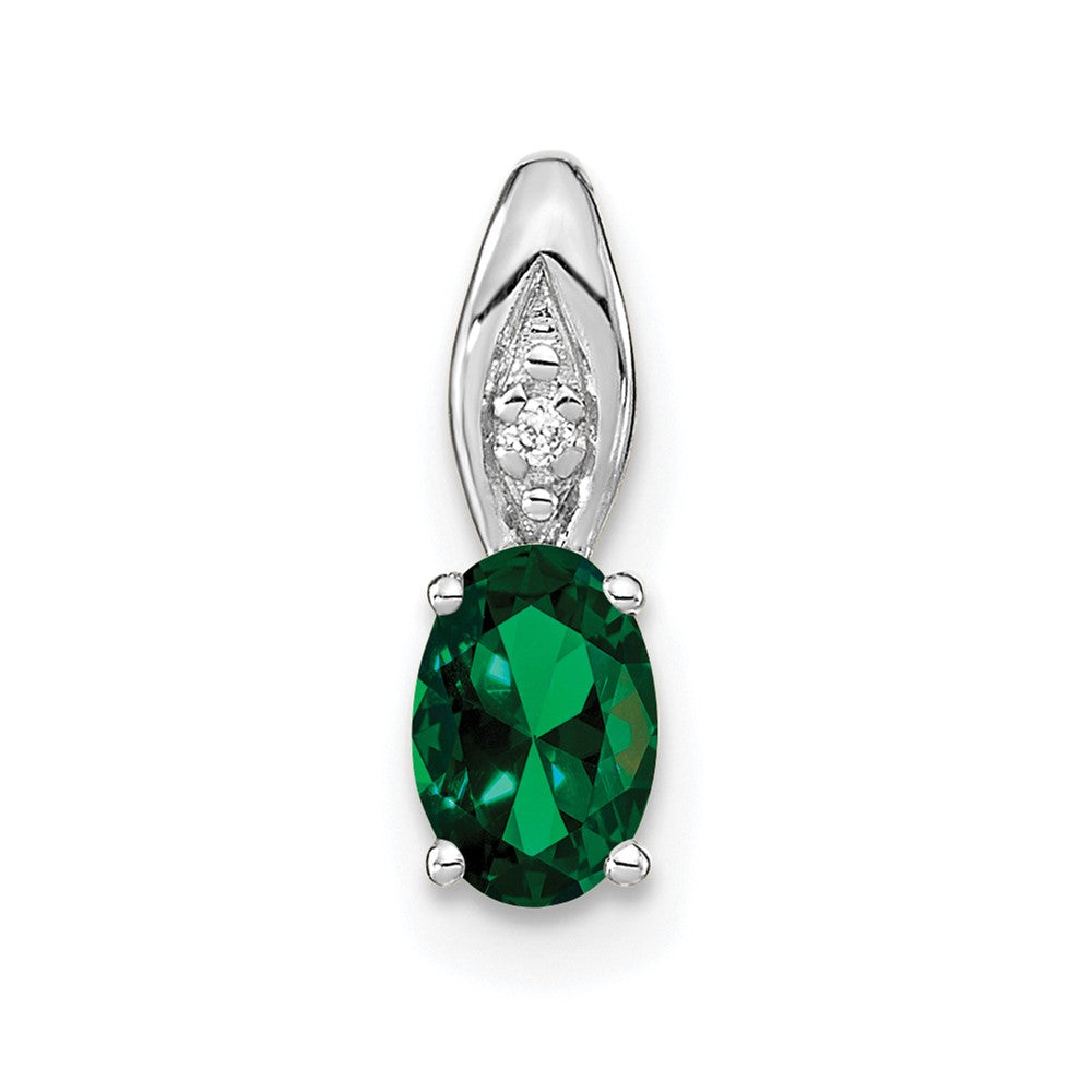 14k White Gold Emerald and Diamond Pendant
