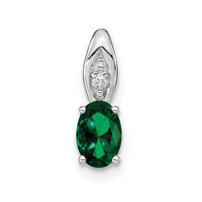 14k White Gold Emerald and Diamond Pendant