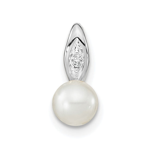 14k White Gold Genuine FW Cultured Pearl Diamond Pendant