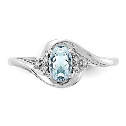 14k White Gold Aquamarine and Real Diamond Ring