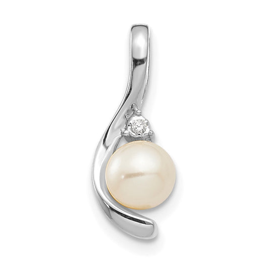 14k White Gold Genuine FW Cultured Pearl Diamond Pendant