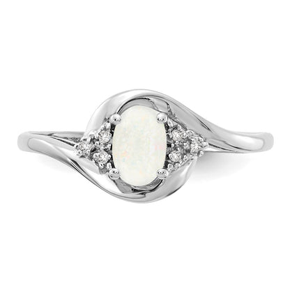 14k White Gold Opal and Real Diamond Ring