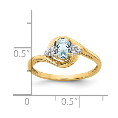 14K Yellow Gold Aquamarine and Real Diamond Ring