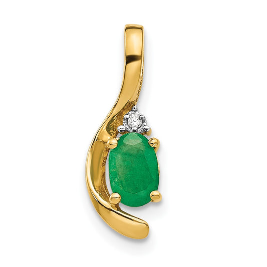 14k Yellow Gold Emerald and Diamond Pendant