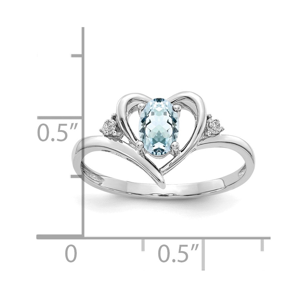 14k white gold aquamarine and real diamond heart ring xbs446