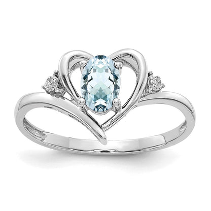 14k white gold aquamarine and real diamond heart ring xbs446