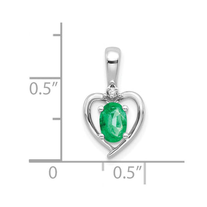 14k White Gold Emerald and Diamond Heart Pendant