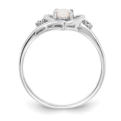 14k White Gold Opal and Real Diamond Heart Ring