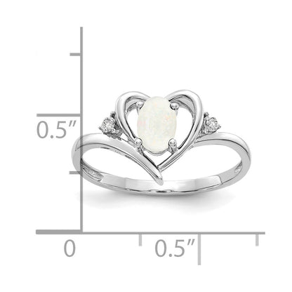 14k White Gold Opal and Real Diamond Heart Ring