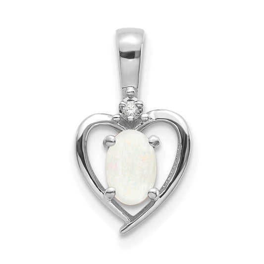 14k White Gold Opal Diamond Pendant