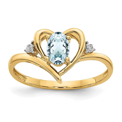 10k yellow gold real diamond aquamarine ring 10xbs482