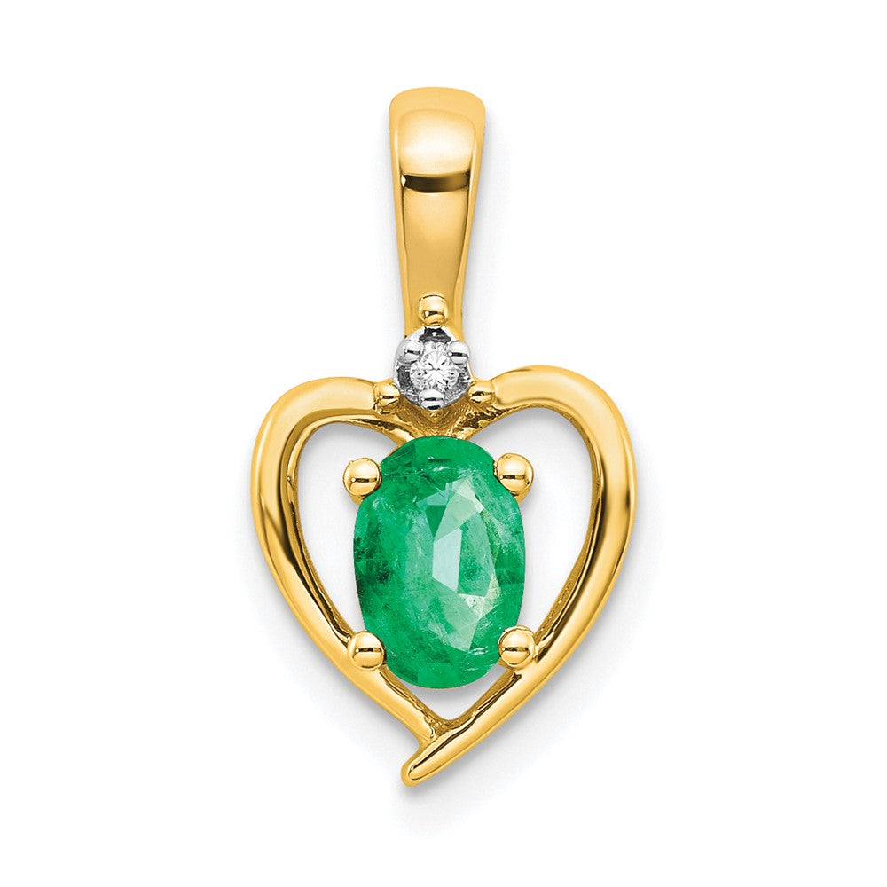 14k Yellow Gold Emerald and Diamond Heart Pendant