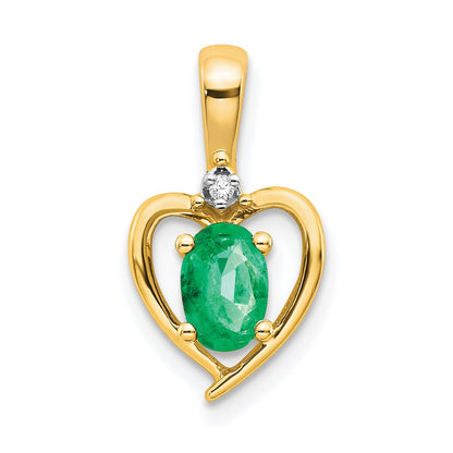 14k Yellow Gold Emerald and Diamond Heart Pendant