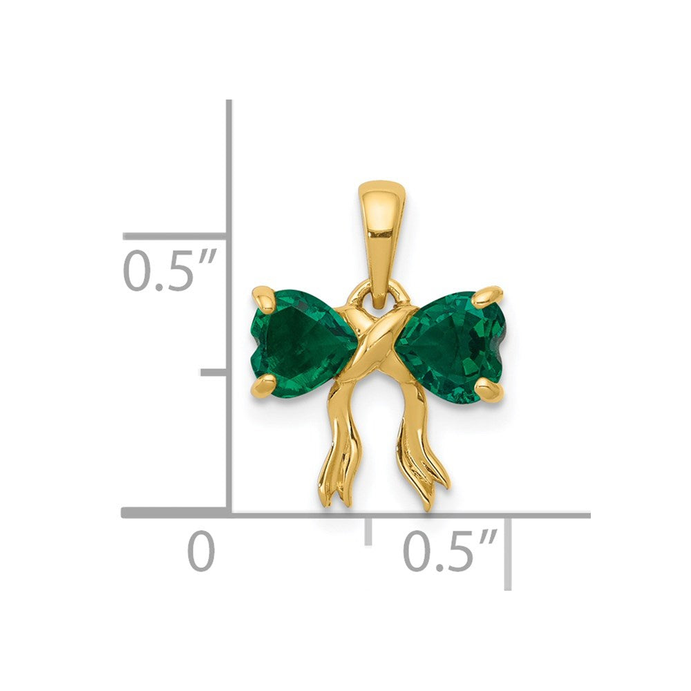 14k Yellow Gold Gold Polished Created Emerald Bow Pendant