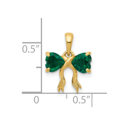 14k Yellow Gold Gold Polished Created Emerald Bow Pendant