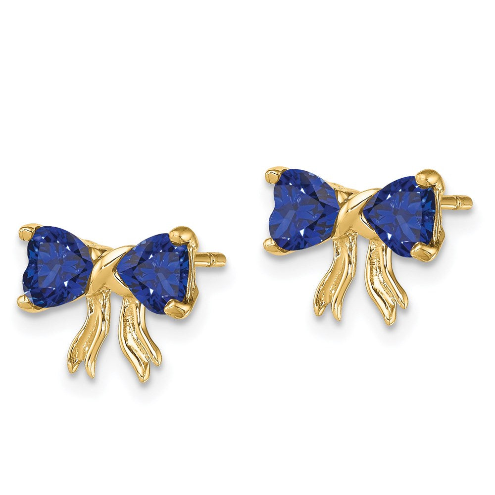 14k Gold Polished Created Sapphire Bow Post Earrings