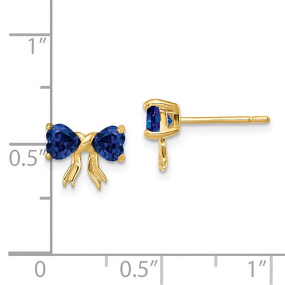 14k Gold Polished Created Sapphire Bow Post Earrings