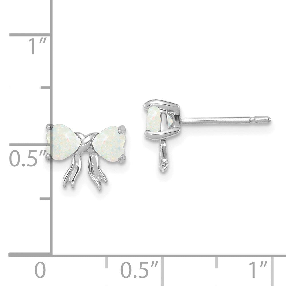 14k White Gold Polished Created Opal Bow Post Earrings