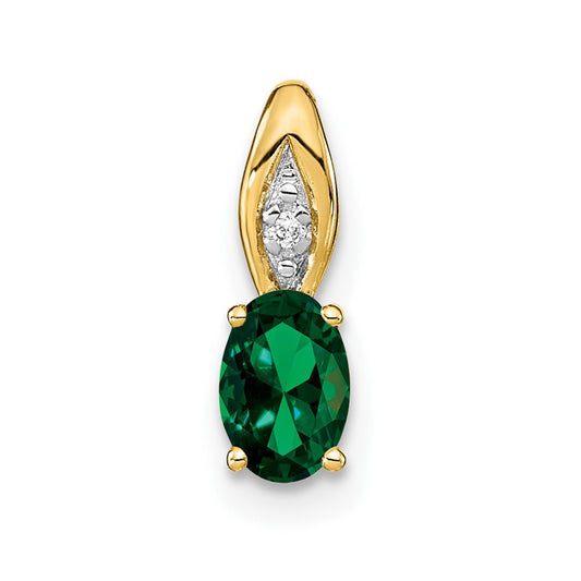 14k Yellow Gold Emerald and Diamond Pendant