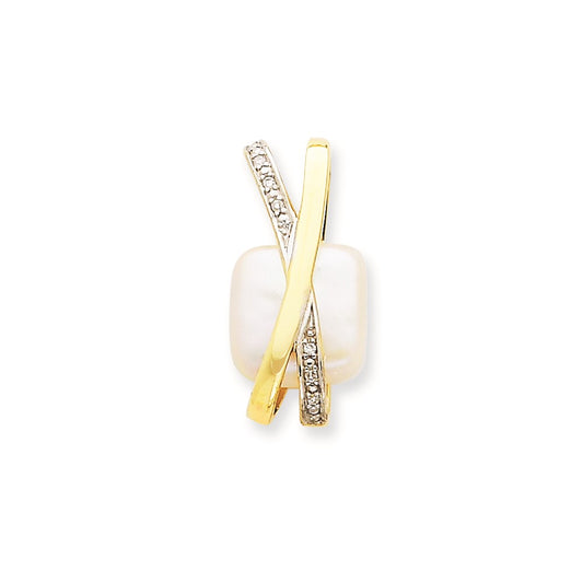 14k Yellow Gold Diamond and FW Cultured Pearl Pendant
