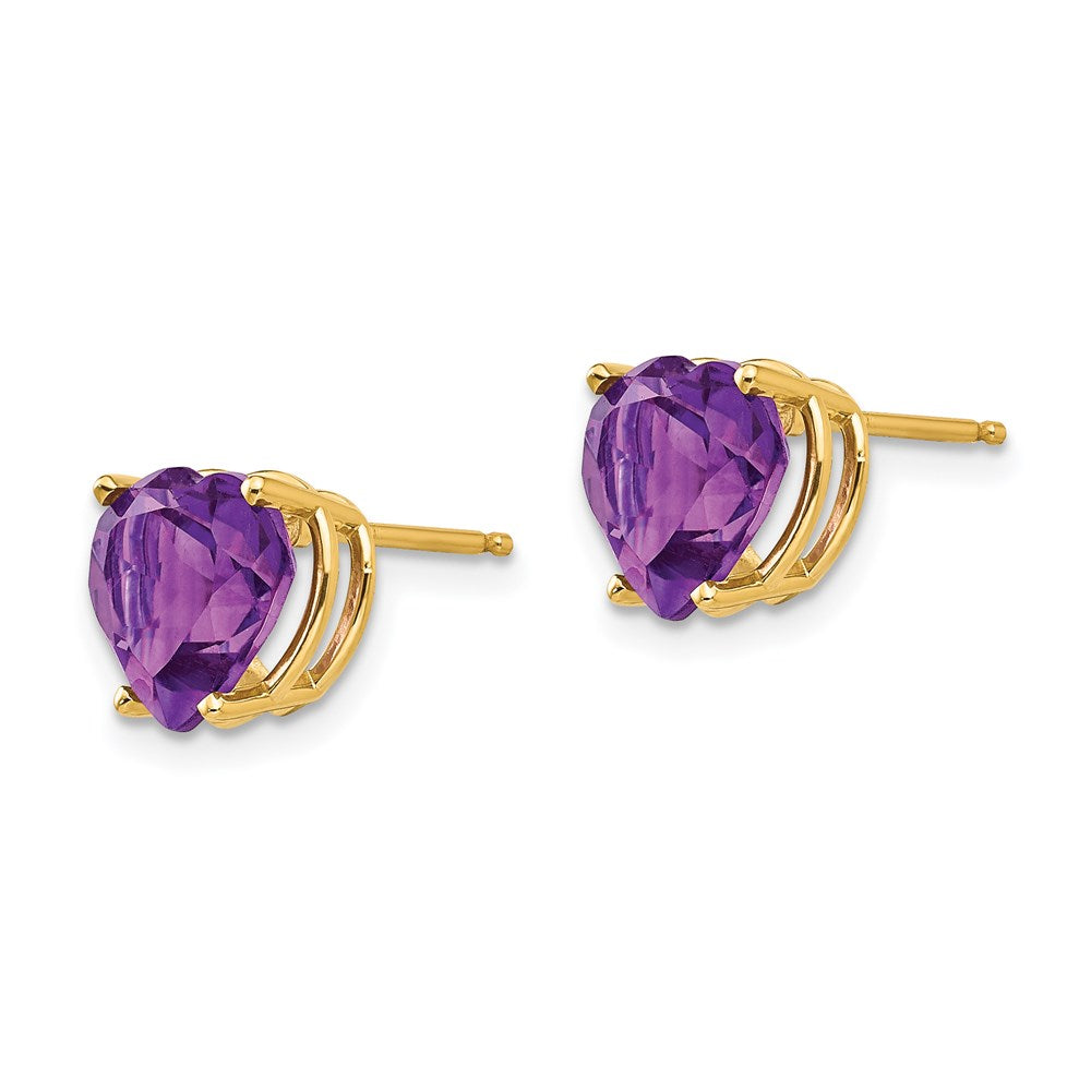 14k Yellow Gold 8mm Heart Amethyst Earrings XE100AM