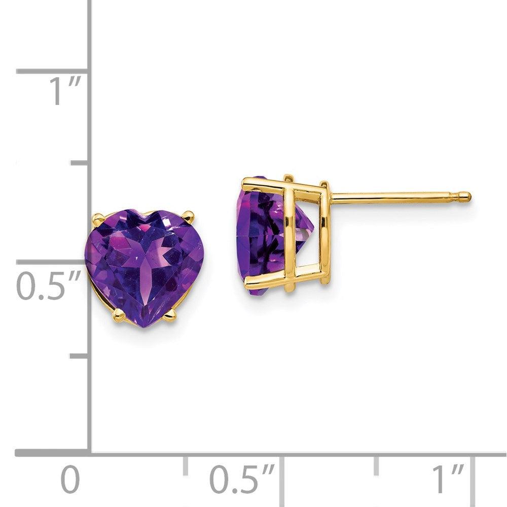 14k Yellow Gold 8mm Heart Amethyst Earrings XE100AM