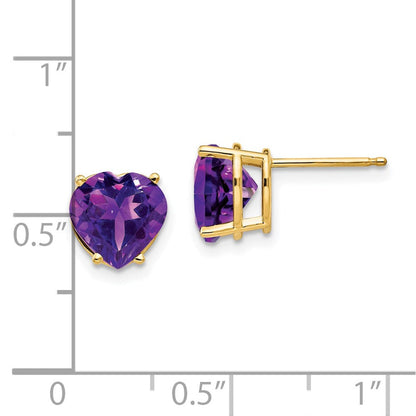 14k Yellow Gold 8mm Heart Amethyst Earrings XE100AM