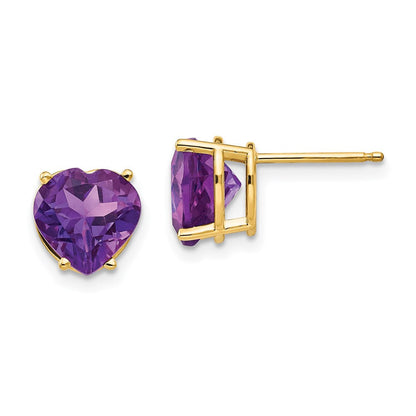 14k Yellow Gold 8mm Heart Amethyst Earrings XE100AM